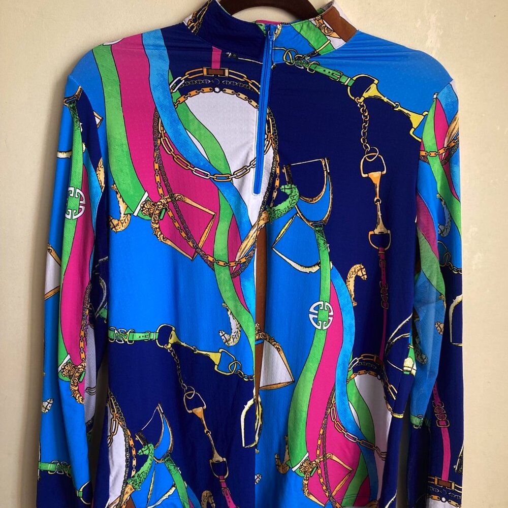 EQUESTRIAN MOTIF, COLORFUL 3/4 ZIP SIZE LARGE